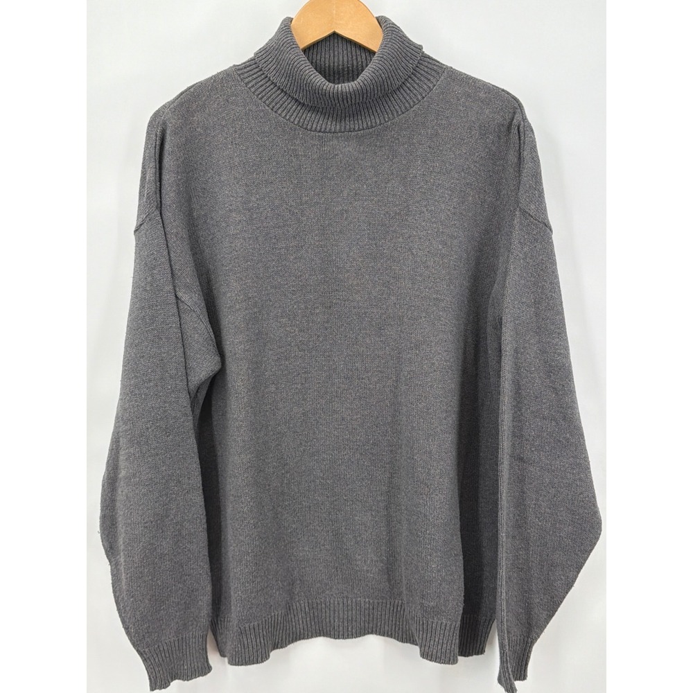 Chelsea Gardens Womens L Turtleneck Sweater Gray 100% Cotton Made in USA Ribbed
